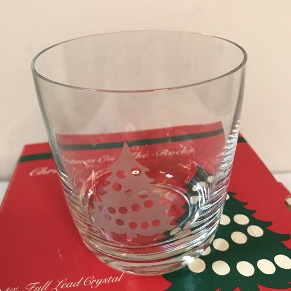 St. George Crystal tumblers set of 4 Christmas On-The-Rocks Xmas tree decor 4" - Picture 2 of 7